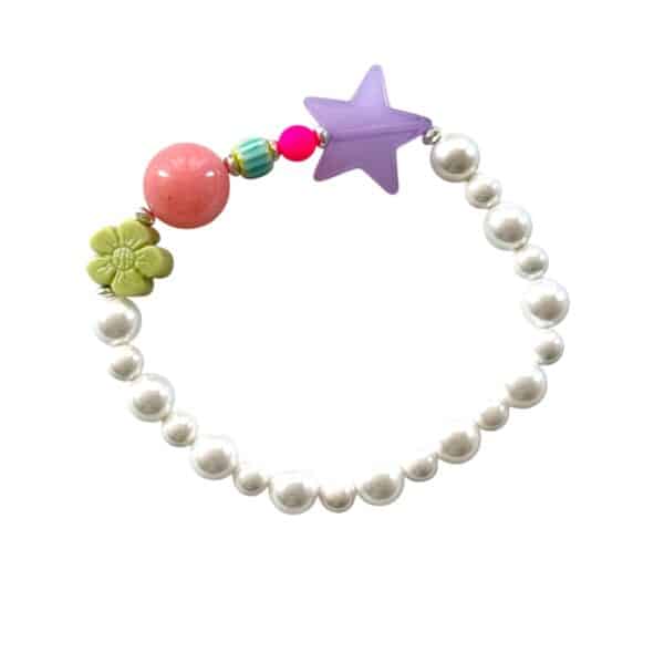 KAORI Lila weißes Perlen Armband mit Jade und bunten Glasperlen Millefiori