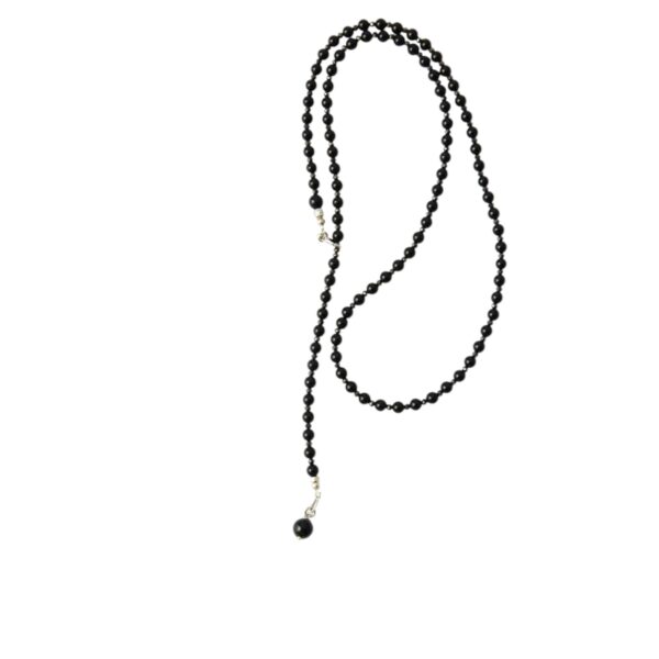 XL 95cm Schwarze Onyx Halskette "AIDA"  Schmuckstück Allrounder schliche Basiskette mit Onyx Kugel Anhänger – Bild 4