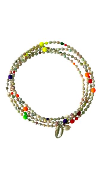 Miyuki Extra Longkette Grey Pastell Opaque aus Glasschliffperlen mit Neon und weißen Perlen Highlights