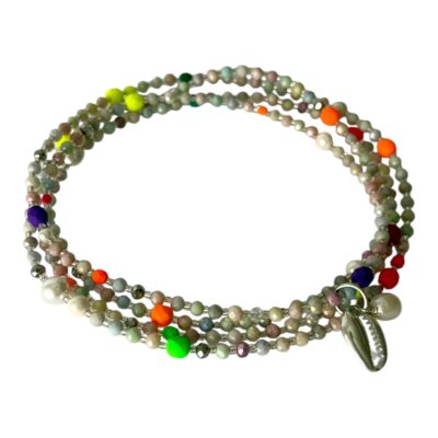 Miyuki Extra Longkette Grey Pastell Opaque aus Glasschliffperlen mit Neon und weißen Perlen Highlights – Bild 5