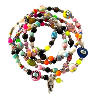 Halskette Mitsuko, Dunkles Ebenholz mit Zuchtperlen , böhmischem Glas und handbemalten Keramikperlen