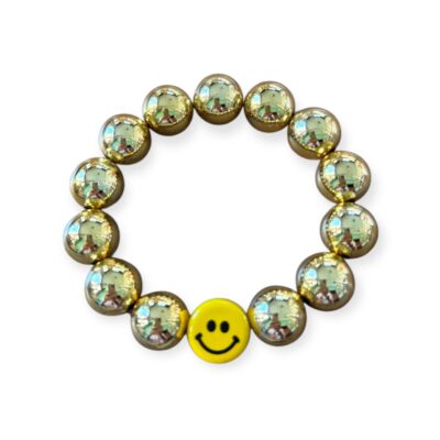 Elastisches Bead Armband  GOLD Keramik Happy Face – Bild 3