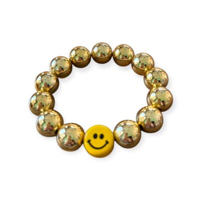 Elastisches Bead Armband  GOLD Keramik Happy Face