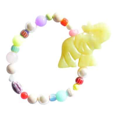 Hübsches Armband mit leuchtendem Jade Elefant und buntem Edelstein Glas Mix