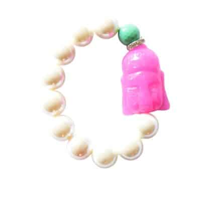 Weißes Armband mit Pinkem Jade Buddha und Chrysopras Kugel – Bild 3