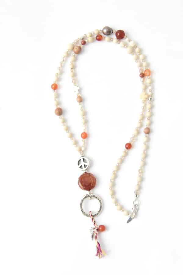 Bettelkette Karneol und Jaspis Beige Braun – Bild 3