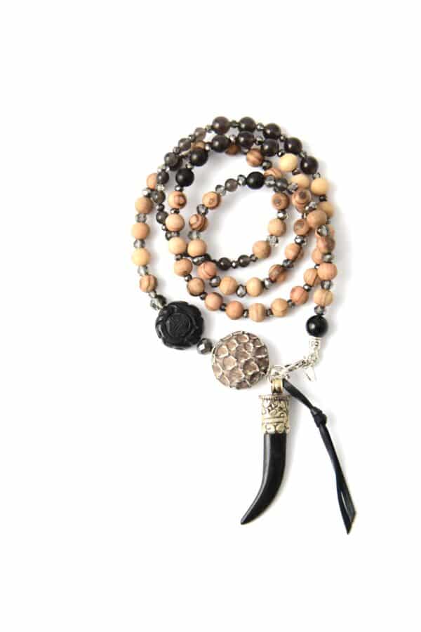 Bettelkette Olivenholz Schwarz Braun Tibet Zahn – Bild 3