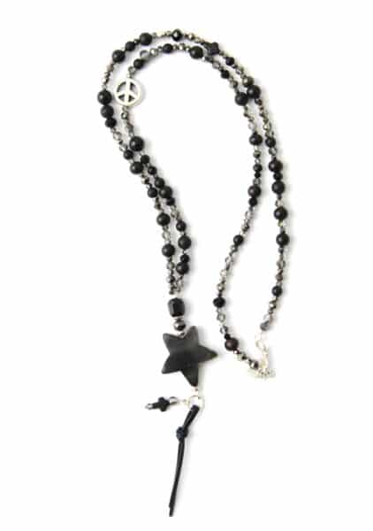 Bettelkette mit schwarzem Onyx - Lange Statement Halskette mit Horn Stern Anhänger – Bild 3