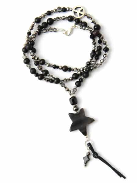 Bettelkette mit schwarzem Onyx - Lange Statement Halskette mit Horn Stern Anhänger – Bild 2