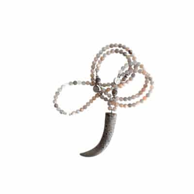 UNIKATSCHMUCK - Echte Rosa Graue Mondsteinkette Lebensbaum mit Zahn aus Leder, Rosa Grau Taupe – Bild 7