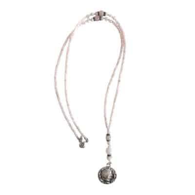 MUSTER Pastellige Y-Halskette aus Glas mit Jaspis und versilberter Münze Rosa