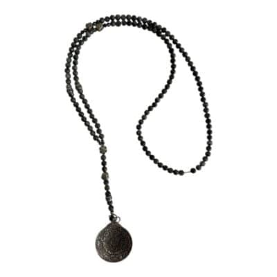 MUSTER schwarzgraue Tigerauge Y-Bettelkette aus Kugeln