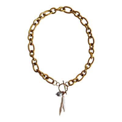 Statement Kette Barockperle Grau und Weiß große Glieder Gold Toggle Verschluss