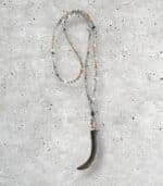 UNIKATSCHMUCK - Echte Rosa Graue Mondsteinkette Lebensbaum mit Zahn aus Leder, Rosa Grau Taupe – Bild 5