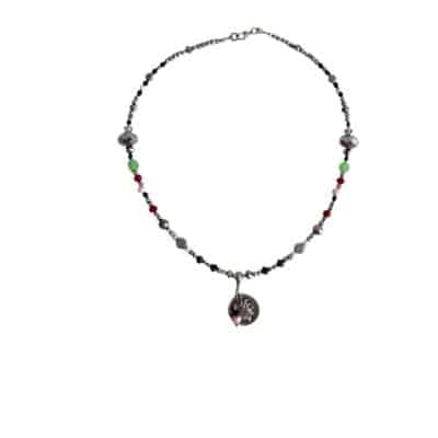 MUSTER Glasperlenkette in Silber rot, grün und schwarz