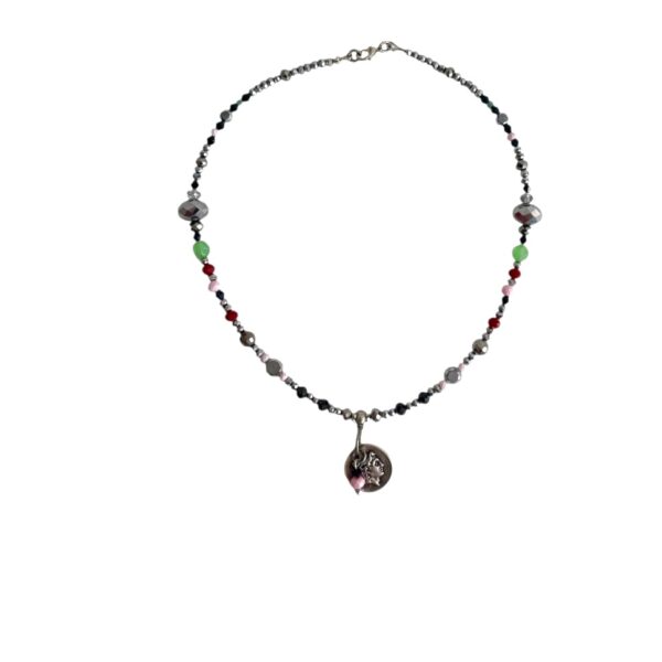 MUSTER Glasperlenkette in Silber rot, grün und schwarz