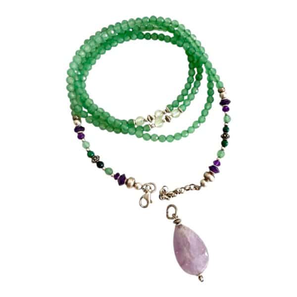 MUSTER Feine Edelsteinkette mit 925er Silber, Amethyst und grünem Aventurin