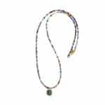 Blautöne,Lila,Rosa,Gelb 84 cm Länge Stilvolle Halskette mit vergoldetem Amulette in Petrolgrün – Bild 2