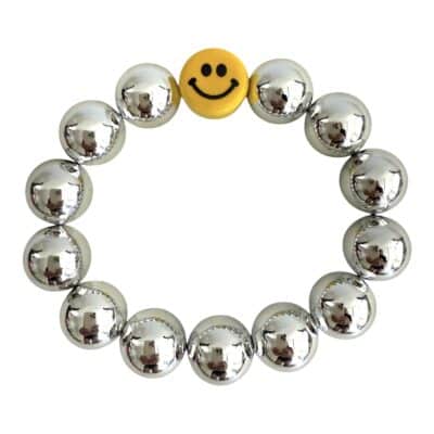 Elastisches Bead Armband  SILBER  Keramik Happy Face