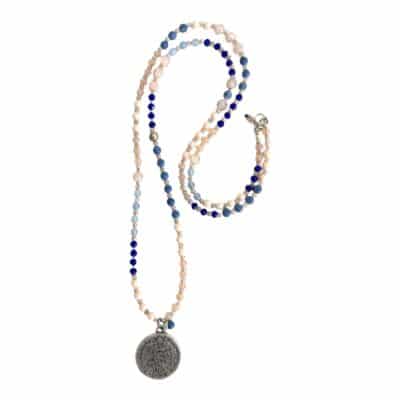 MUSTER Lange Bettelkette aus Kugeln und Rondellen ✪ Blau Nude Pastell Rose ✪ Hippie Boho Style