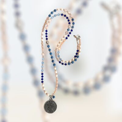 MUSTER Lange Bettelkette aus Kugeln und Rondellen ✪ Blau Nude Pastell Rose ✪ Hippie Boho Style – Bild 2
