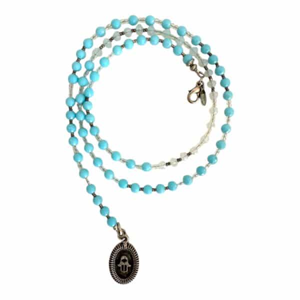 Halskette AIDA in Hellblau Silber aus Jade - Glas & Edelsteinmix mit versilbertem Hand Anhänger