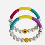 MUSTER 2er SET Smiley Armband aus Muschelkernperlen Keramik Smiley und schmaleren Tubes