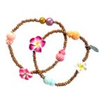 MUSTER 2 er SET Festival Schmuck Holz Armband mit pinker Blüte und Ananas – Bild 3
