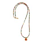 Braun, Orange,Ocker, Flaschengrün 84 cm Länge Stilvolle Halskette mit vergoldetem Amulette in Orange