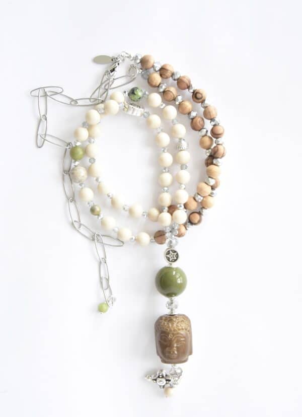 Halskette "Olivenholz" Jaspis in Olivgrün Braun – Bild 6