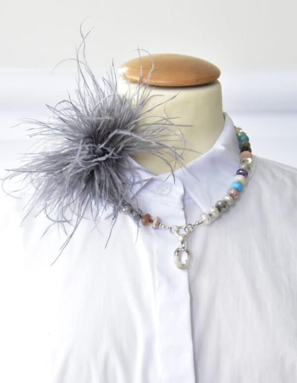 Extravavagante Edelsteinkette mit Bergkristall Medaillon Chrysopras Türkis  Amethyst  Mondstein Bergkristall – Bild 3