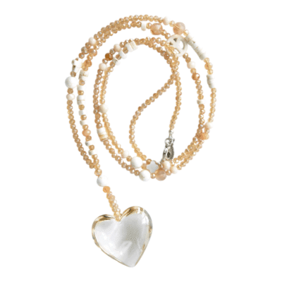 Longkette "Honey" Bauchiges Kristallherz Beige