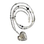 Herzkette Longkette Black Diamond mit bauchigem Kristallherz Extralang schwarz-Grau Durchsichtig
