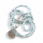 One of a kind `Einzelstück - Kette Larimar mit Bergkristall Buddha, Silber, Zirkonia – Bild 3