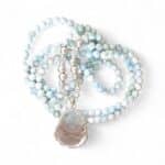 One of a kind `Einzelstück - Kette Larimar mit Bergkristall Buddha, Silber, Zirkonia – Bild 4