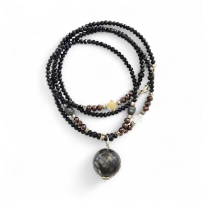 Kugelkette Grau schwarz gelackte Lederkugel