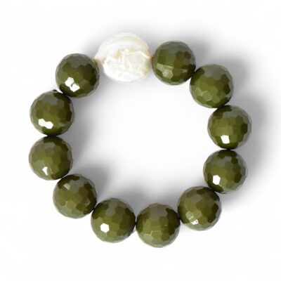 *LIMITIERT* Großes Kugelarmband Edelsteinoptik OLIVGRÜN