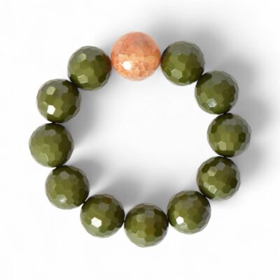*LIMITIERT* Großes Kugelarmband Edelsteinoptik OLIVGRÜN