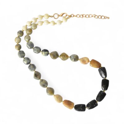 *LIMITIERT* Mittellange Halskette in Edelsteinoptik in Schwarz Grau Beige