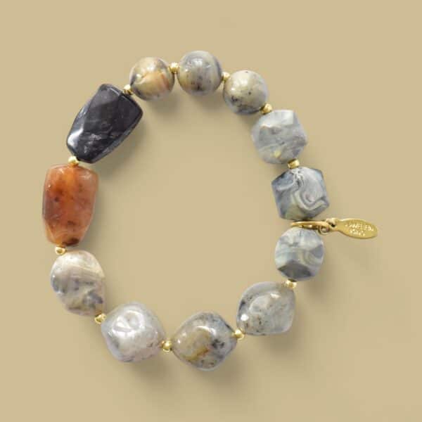 *LIMITIERT* Armband in Edelsteinoptik in Schwarz Grau Beige – Bild 4