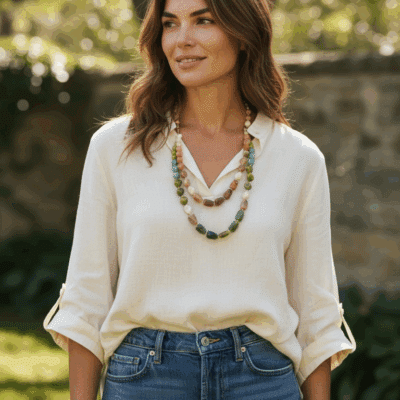 *LIMITIERT* Mittellange Halskette in Edelsteinoptik in Braun GRÜN