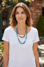 *LIMITIERT* Mittellange Halskette in Edelsteinoptik in Türkis Braun