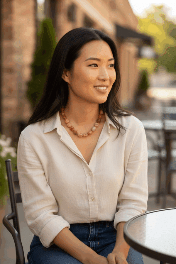 *LIMITIERT* Mittellange Halskette in Edelsteinoptik in Caramel Beige – Bild 5