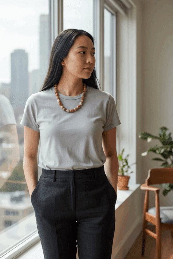 *LIMITIERT* Mittellange Halskette in Edelsteinoptik in Caramel Beige – Bild 2