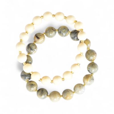 *LIMITIERT* 2er Armband Set in Edelsteinoptik Grau Beige