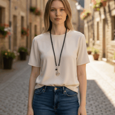 Halskette "Aida" Onyx schwarz mit Münze Coin