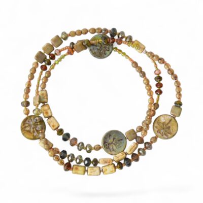 Rundhalskette Dragonfly Glas  böhmisches Glas in Olivgrün Braun Rose