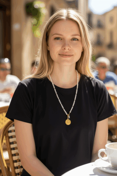 Mittellange Halskette "Melody"  Weiße Perlen Gold – Bild 2