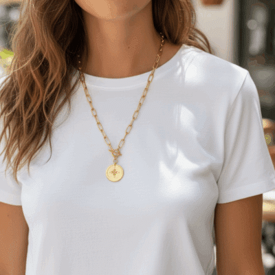 Vergoldete Edelstahlkette "ELINA" mit Medallon Länge 54 cm