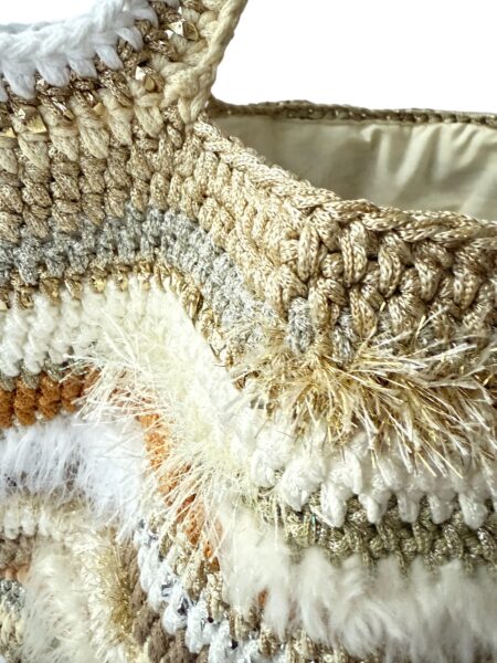NADIA  DAFRI Paris ILKNUR L Multicolor handgefertigte Designer Handtasche Bag Luxus Weiß Vanille Taupe Beige Gold Silber Hellgrau UNIKAT unique – Bild 6